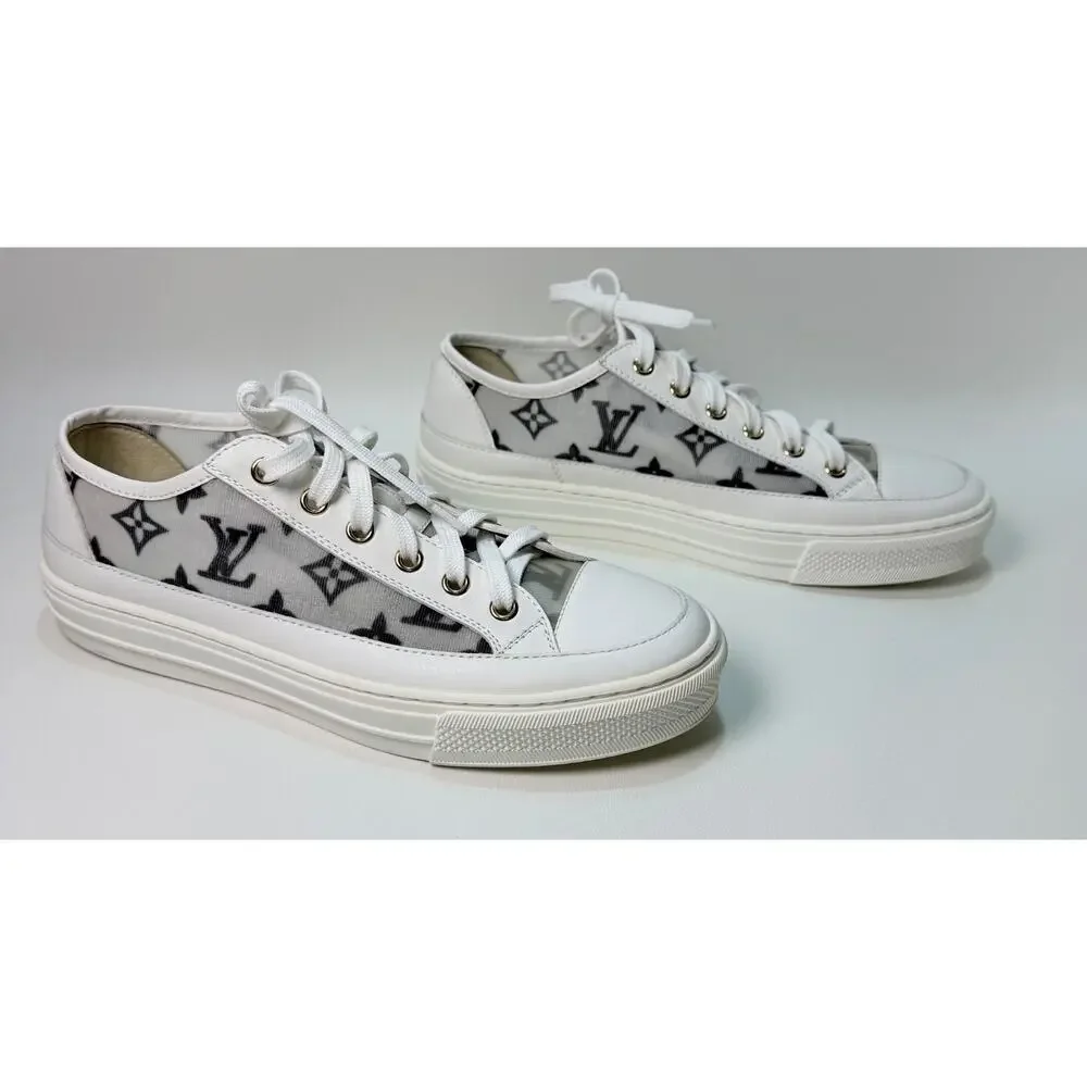 Louis Vuitton Stellar Monogram Mesh Low Top Sneakers White Size EU 37 US 7 Auth